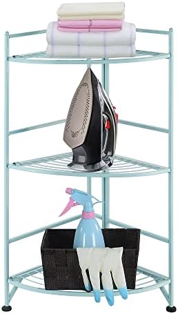 Convenience Concepts Xtra Storage 3 Tier Folding Metal Corner Shelf Sea Foam