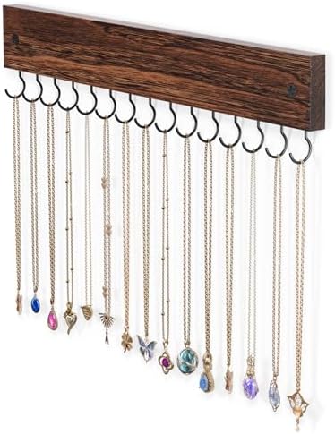 Lolalet Wooden Necklace Holder Wall Mount with 15 Hooks