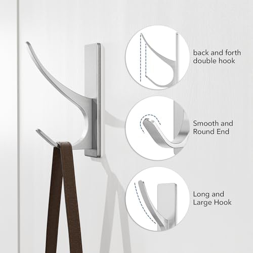 Self-Adhesive Heavy Duty Stainless Coat Hooks 10-Pack Silver