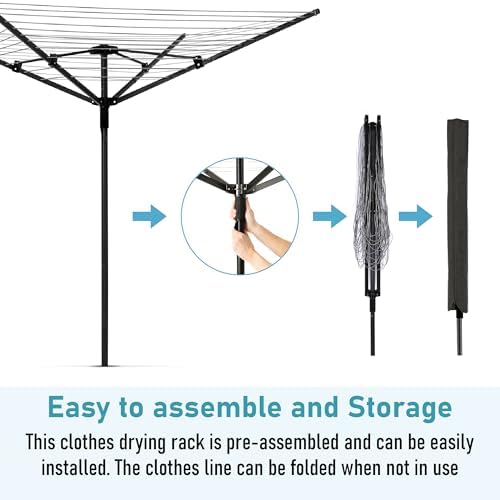 MYOYAY 4 Arm Rotating Clothesline with 165ft Rope