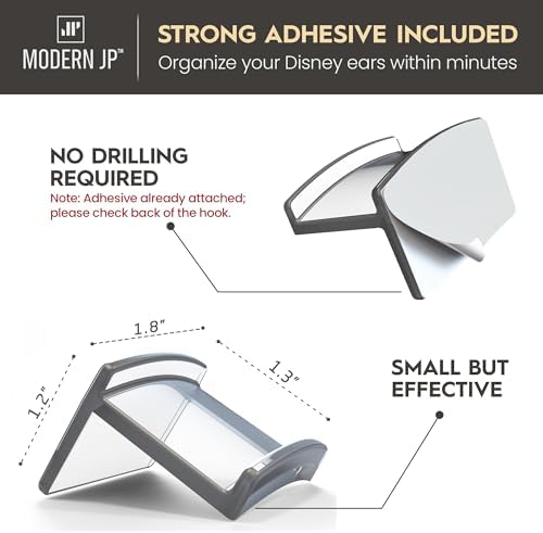 Modern JP Adhesive Hooks for Disney Ears 16-Pack - Clear Minimalist Headband Holder