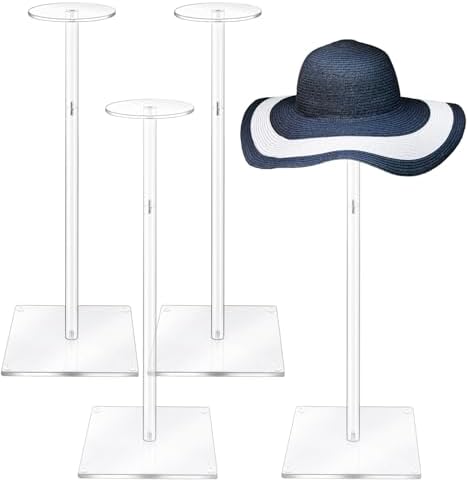 AYSUM 4 Pack Acrylic Hat Display Stands 17 Inch Adjustable Clear Riser