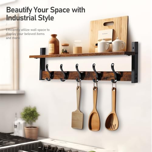 Tatub 29 Inch Rustic Black Coat Rack Wall Mount with Shelf