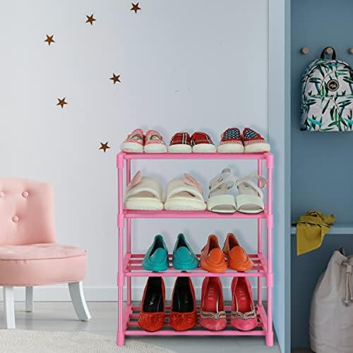 4 Tier Small Kids Shoe Rack Organizer Pink