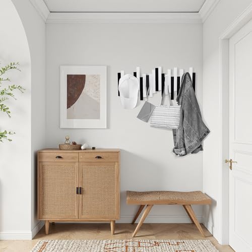 MinBoo Bamboo Multi Hook Coat Rack - Modern Space-Saving 4 Flip-Down Hooks