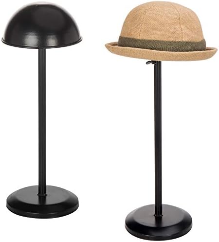 MyGift Black Metal Adjustable Height Hat Stand for Caps and Wigs