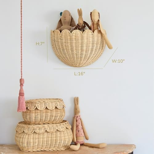 BEBE BASK Scalloped Wicker Wall Basket - 16x10x7 Inch Natural