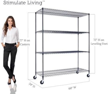 Stimulate Living 4-Tier Black Heavy Duty Wire Shelving Unit