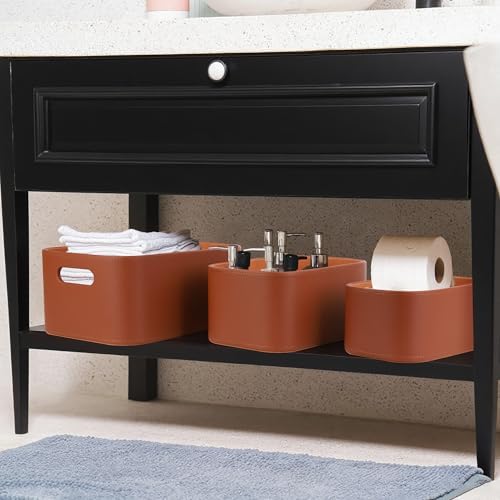HofferRuffer Faux Leather Baskets with Velvet Lining Set of 3