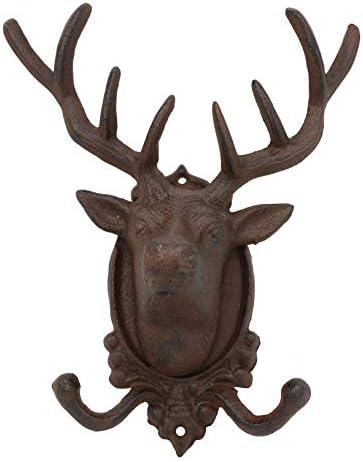 Ebros Cast Iron Stag Antlers Wall Double Hooks Decor