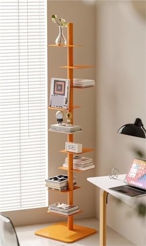 9-Tier Adjustable Carbon Steel Vertical Bookshelf Corner Display Shelf for Home Office Living Room Orange