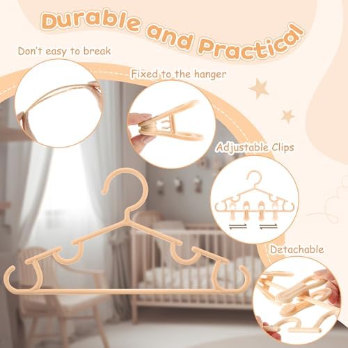 Hsei Childrens Clothes Hangers with Clips 40 Pack 80 Clips 120 Total