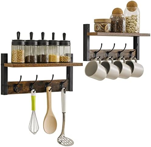 YMYNY Wall Coat Rack with 8 Hooks and Floating Shelf