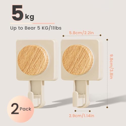 Daily Treasures 2PCS Wood Grain Suction Hooks Rotation Design Bathroom Hooks for Farmhouse Style