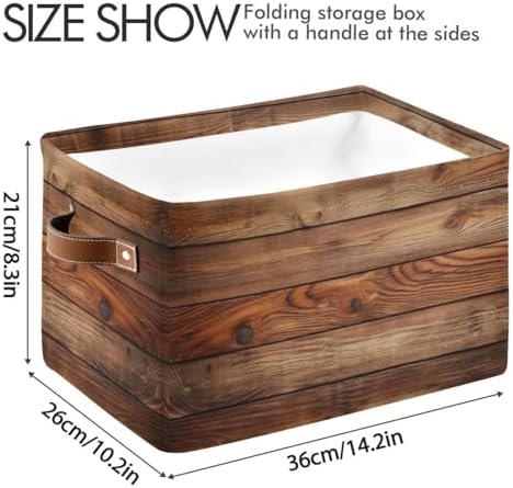 Retro Vintage Wood Print Storage Basket Organizer Bin Shelf For Clothes Gifts Home Office Dorm