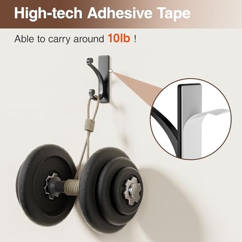Adhesive Wall Hook for Towel Coat - 10LB Matt Black 4-Pack