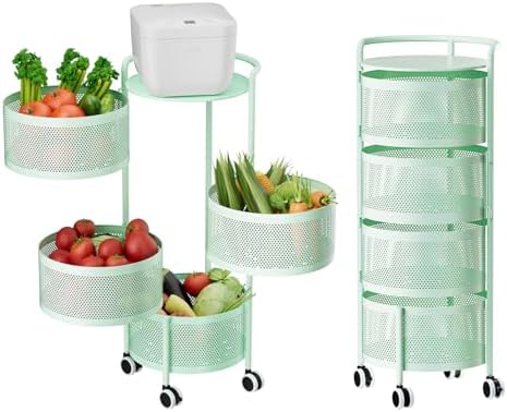 4-Tier Rotating Metal Storage Rack with Drawers