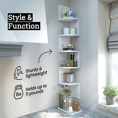 Greenco 5-Tier Floating Corner Shelves Rustic White