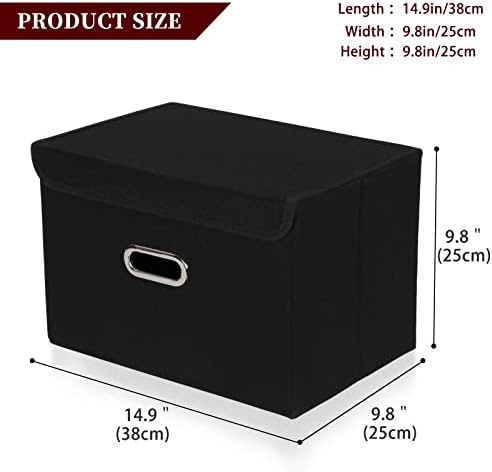 STOREONE Foldable Storage Bins with Lids and Handles 3 Pcs Black
