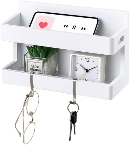 Pinkunn Wall Mounted Wooden Bedside Shelf with Hooks