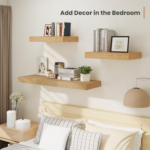 Heimlove 12 Inch Deep Floating Shelves Set of 2 Oak