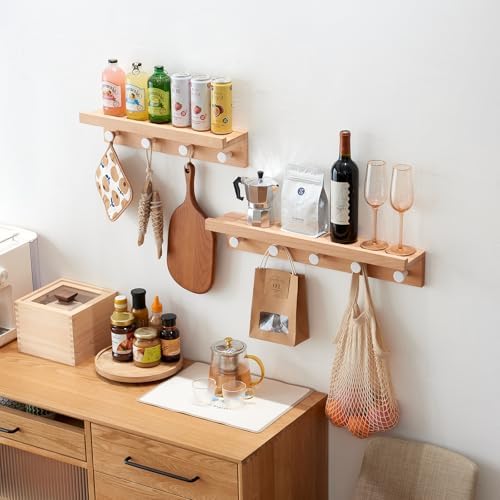 Beech Wood Wall Hooks with Shelf 19 Inch