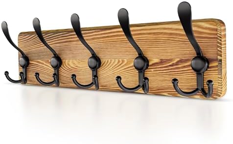 SAYONEYES Rustic Wall Mount Coat Rack with 5 Hooks
