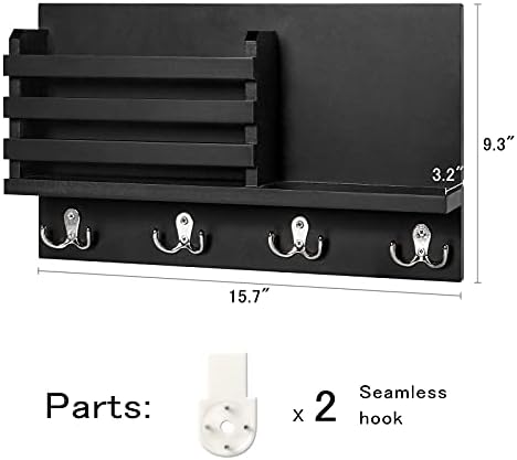 Dahey Rustic Black Wall Mounted Mail Holder Key Rack Organizer