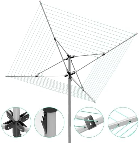 Rotary Umbrella Drying Rack with 4 Arms and 165 Feet Clothesline