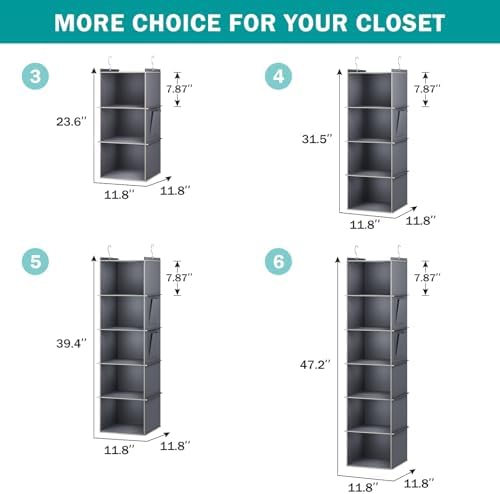 YOUDENOVA 4-Shelf Hanging Closet Organizer Grey
