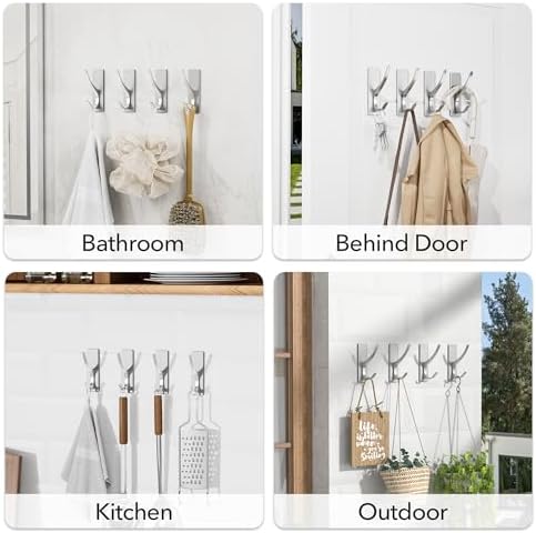 Self-Adhesive Heavy Duty Stainless Coat Hooks 10-Pack Silver