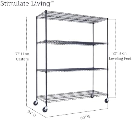 Stimulate Living 4-Tier Black Heavy Duty Wire Shelving Unit