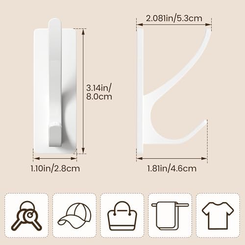 Self Adhesive Coat Hooks Heavy Duty Stainless 6 Pack White