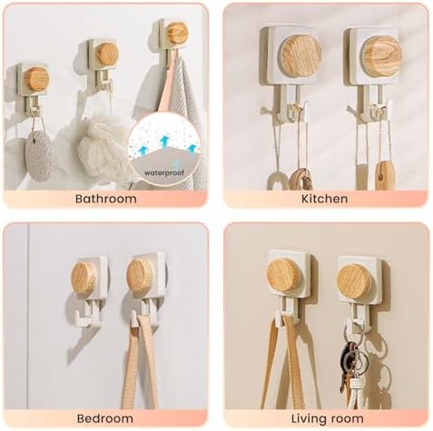 Daily Treasures 2PCS Wood Grain Suction Hooks Rotation Design Bathroom Hooks for Farmhouse Style