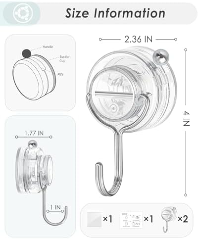 Upgrade Twist-lock Clear Suction Towel Hooks 2 Pack