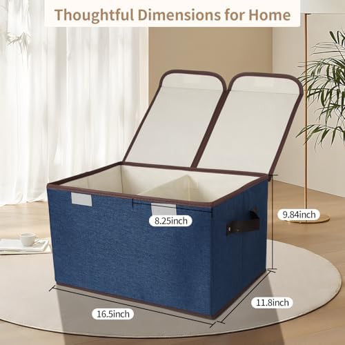 Foldable Fabric Storage Box with Double Lid and Dividers