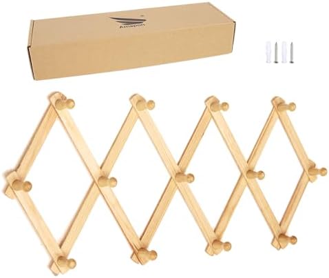 AMAPON Expandable Wall Wooden Coat Rack 13 Hooks