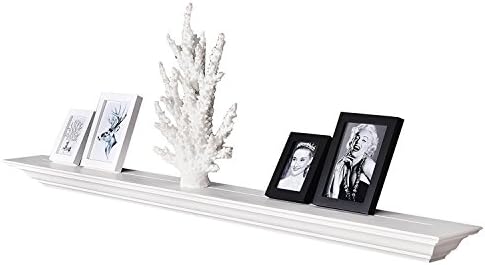 WELLAND White 60 Inch Fireplace Mantel Shelf with Crown Molding