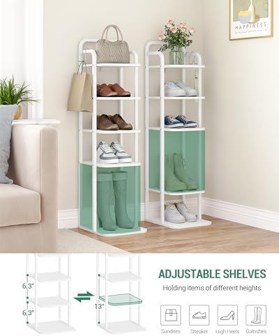 6 Tiers Vertical Shoe Rack Narrow Design Adjustable Shelves Corner Organizer for Small Spaces White SR04213W