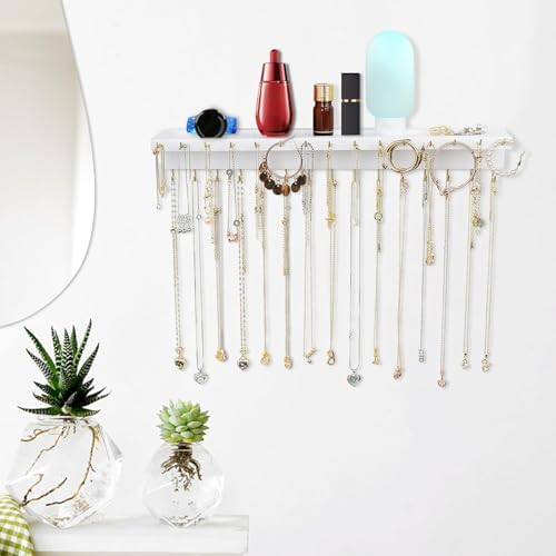 Necklace Holder with 30 Hooks and Jewelry Tray