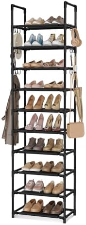 VTRIN 10 Tier Tall Shoe Rack with 18 Hooks