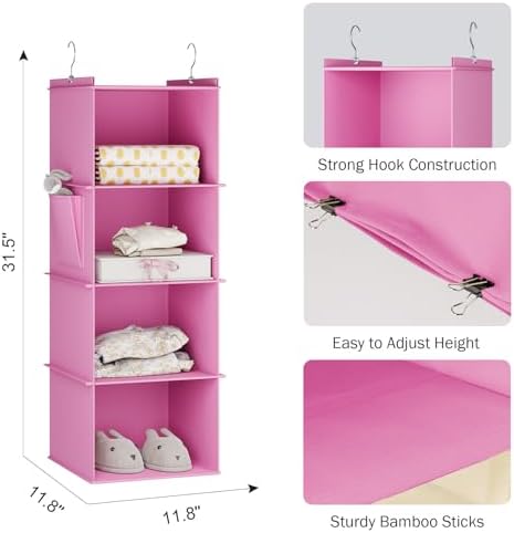 YOUDENOVA 4-Shelf Hanging Closets Organizer Light Pink