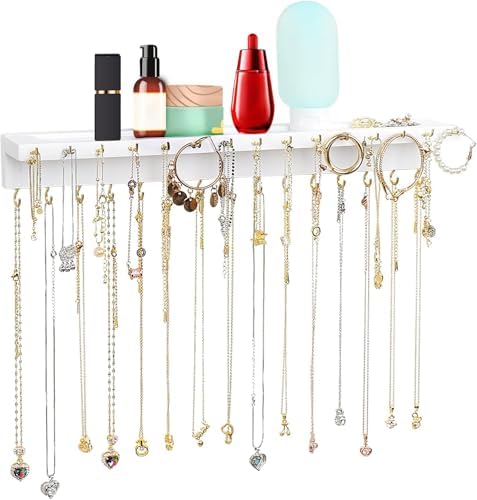 Necklace Holder with 30 Hooks and Jewelry Tray