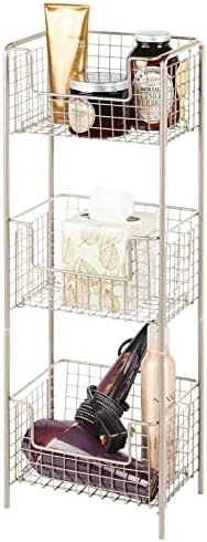 mDesign Steel 3-Tier Bathroom Storage Organizer Tower Rack