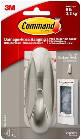 3M Command Large Designer Hook 5 lb Brushed Nickel Wall Hook