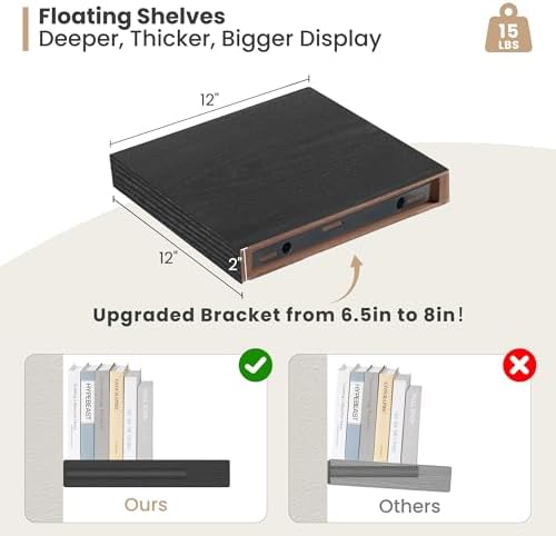 12 Inch Deep Floating Shelves 2Pack Black