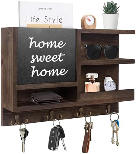 WEWEOW Key Holder for Wall with Chalkboard and Mirror
