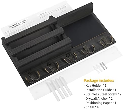 HRONRAD Wall Key Holder with Floating Shelf and Chalkboard