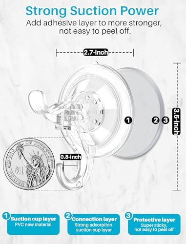 AENTGIU 5 Pack Strong Suction Cup Hooks for Glass Wood and All Surfaces