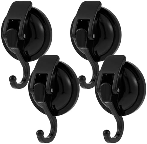 Heavy Duty 15LB Suction Cup Shower Hook Reusable No Drilling Black 4-Pack